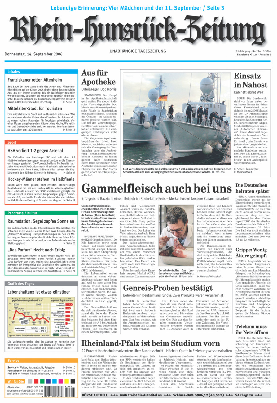 Rhein-Hunsrück-Zeitung vom Donnerstag, 14.09.2006