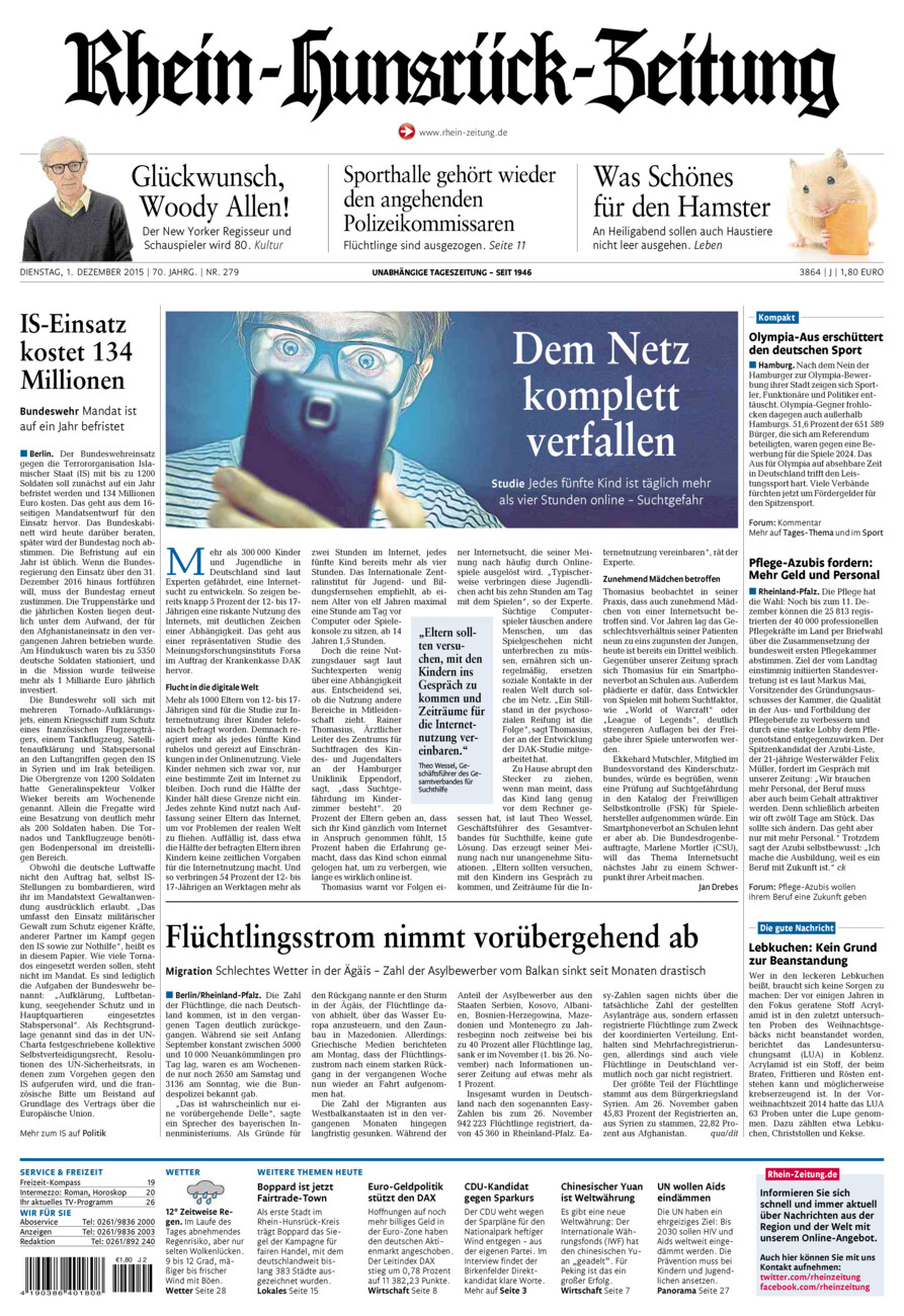 Rhein-Hunsrück-Zeitung vom Dienstag, 01.12.2015