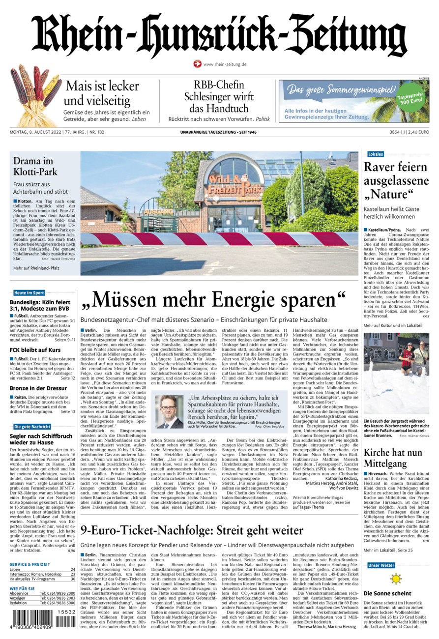 Rhein-Hunsrück-Zeitung vom Montag, 08.08.2022