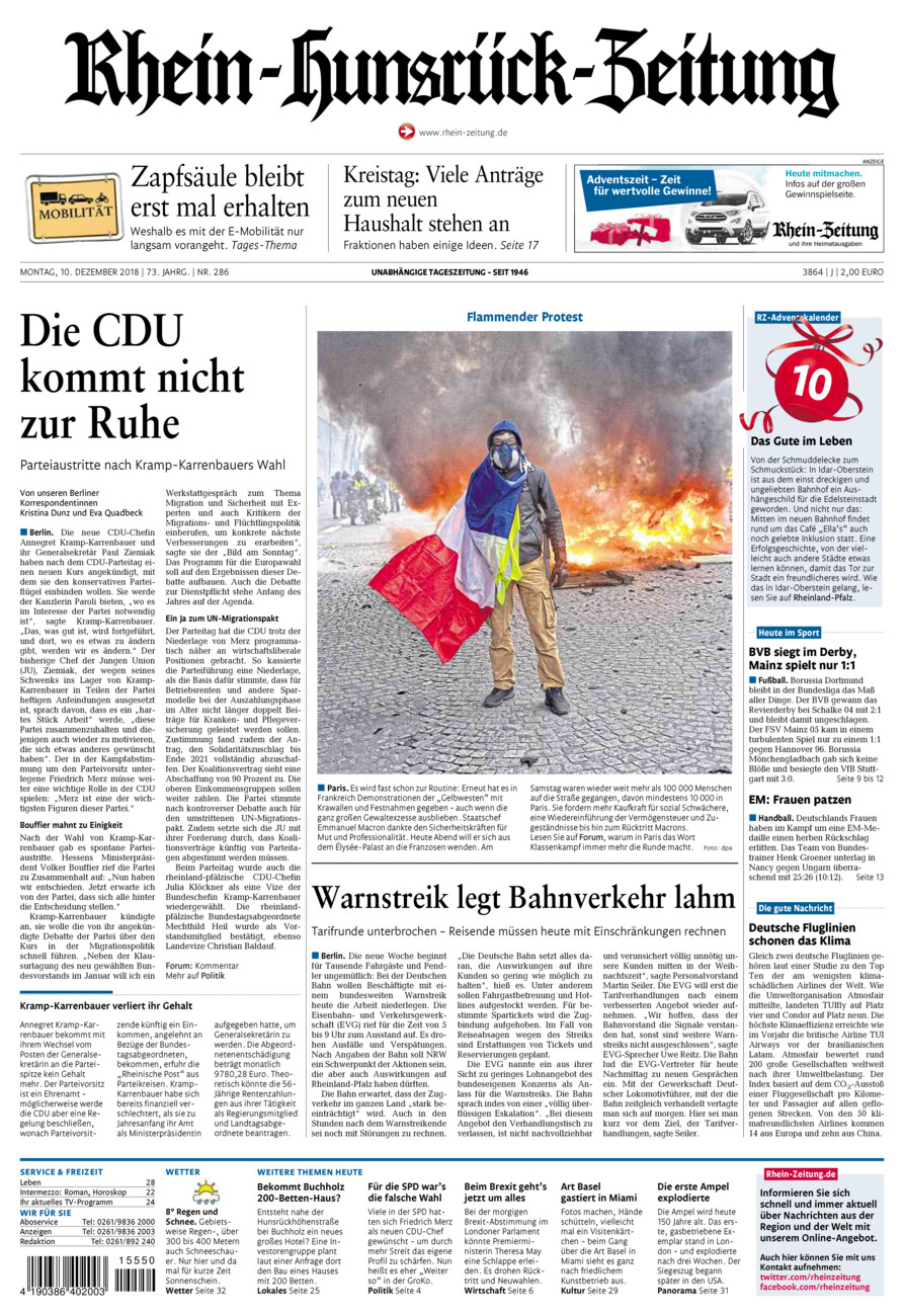 Rhein-Hunsrück-Zeitung vom Montag, 10.12.2018