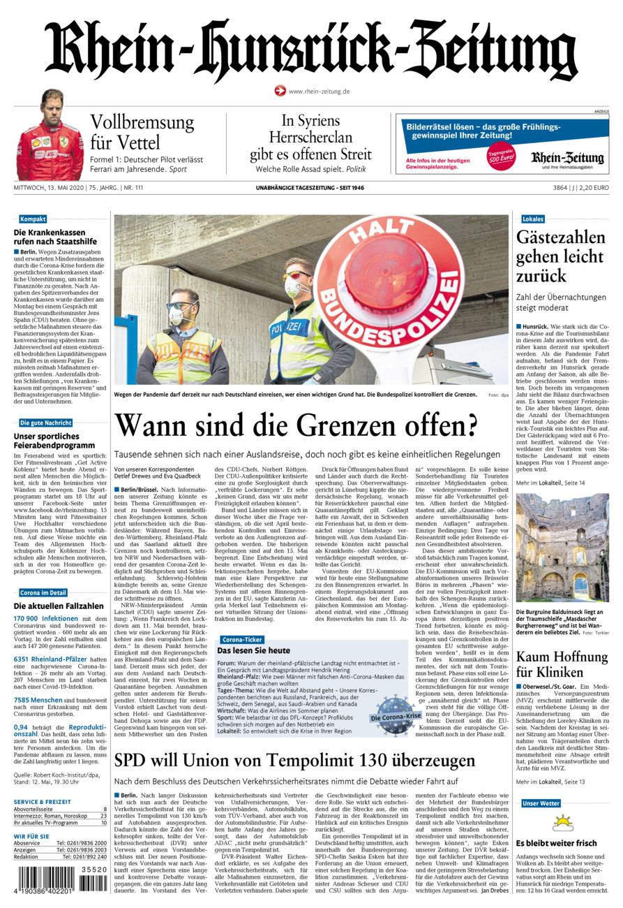 Rhein-Hunsrück-Zeitung vom Mittwoch, 13.05.2020